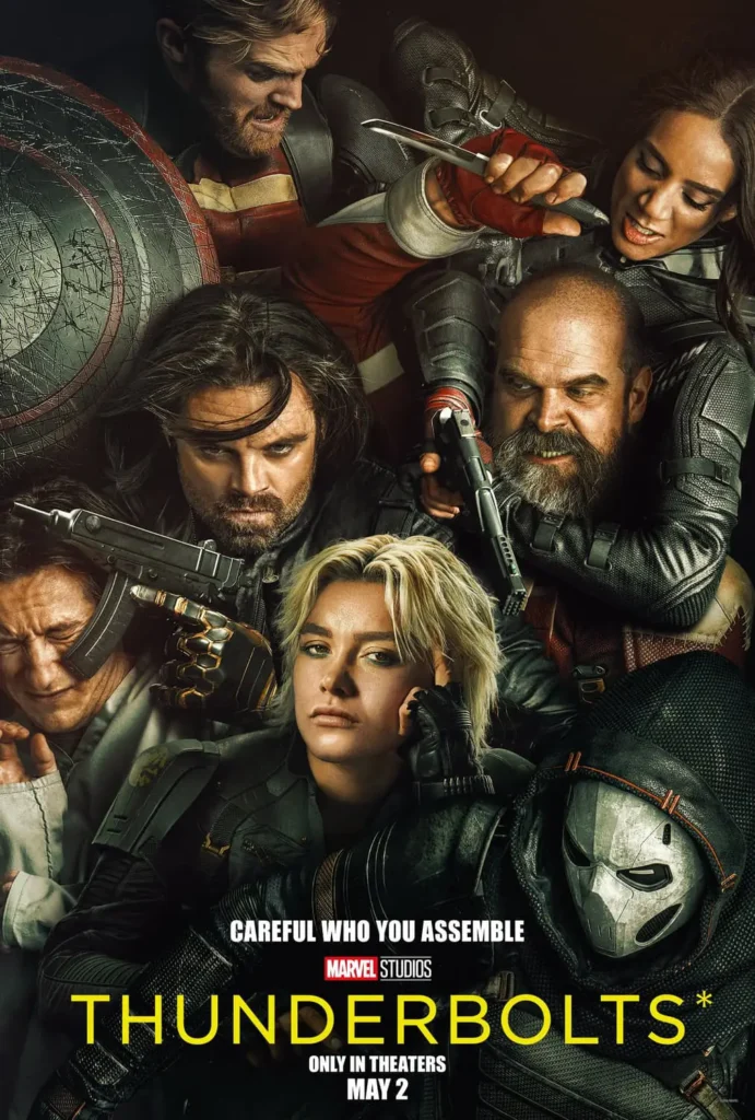 Thunderbolts (2025) featuring a team of Marvel anti-heroes on a secret mission, blending action, conflict, and unexpected alliances.